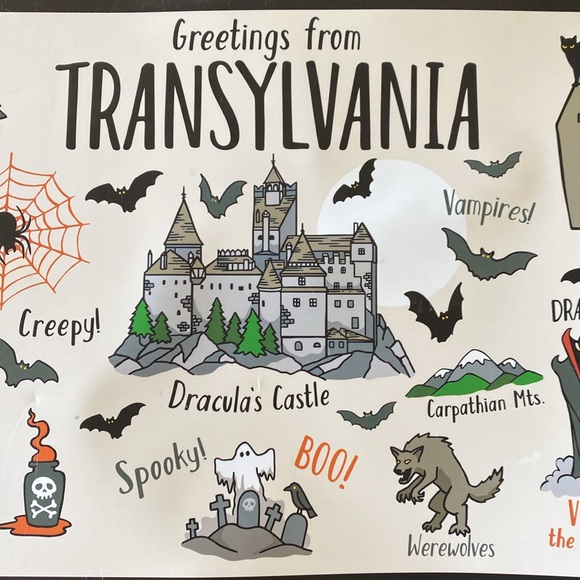 Halloween Greetings From Transylvania Placemat - Thick Vinyl Foam Backed 13”x18” - Picture 2 of 7